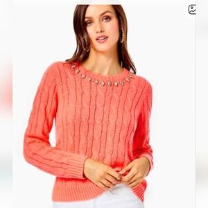 NWT Lilly Pulizer Women's Coral Sweater with Embellished Neckline.  $178